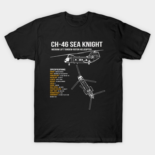 CH-46 Sea Knight Helicopter T-Shirt by Dirty Custard Designs 